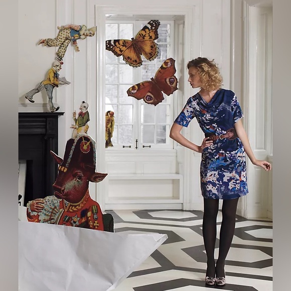 Anthropologie blue silk Japonica dress size 8 - Picture 2 of 10